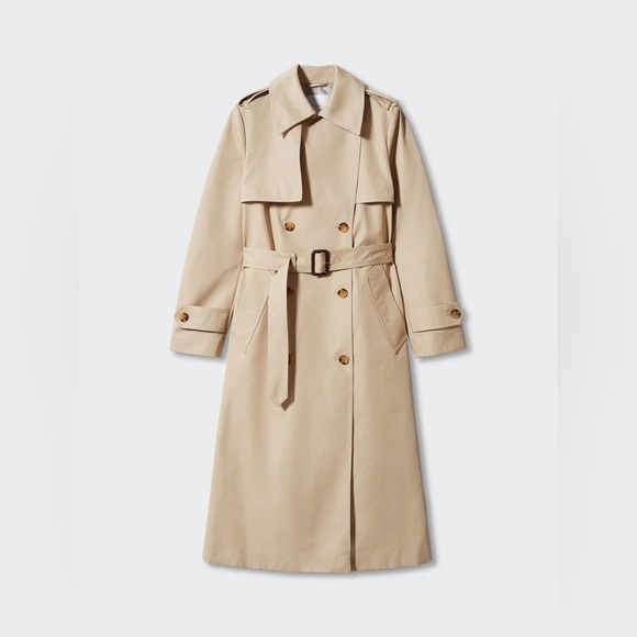 Mango Longline Trench Coat Belted Cotton Blend Size XL - Picture 2 of 14